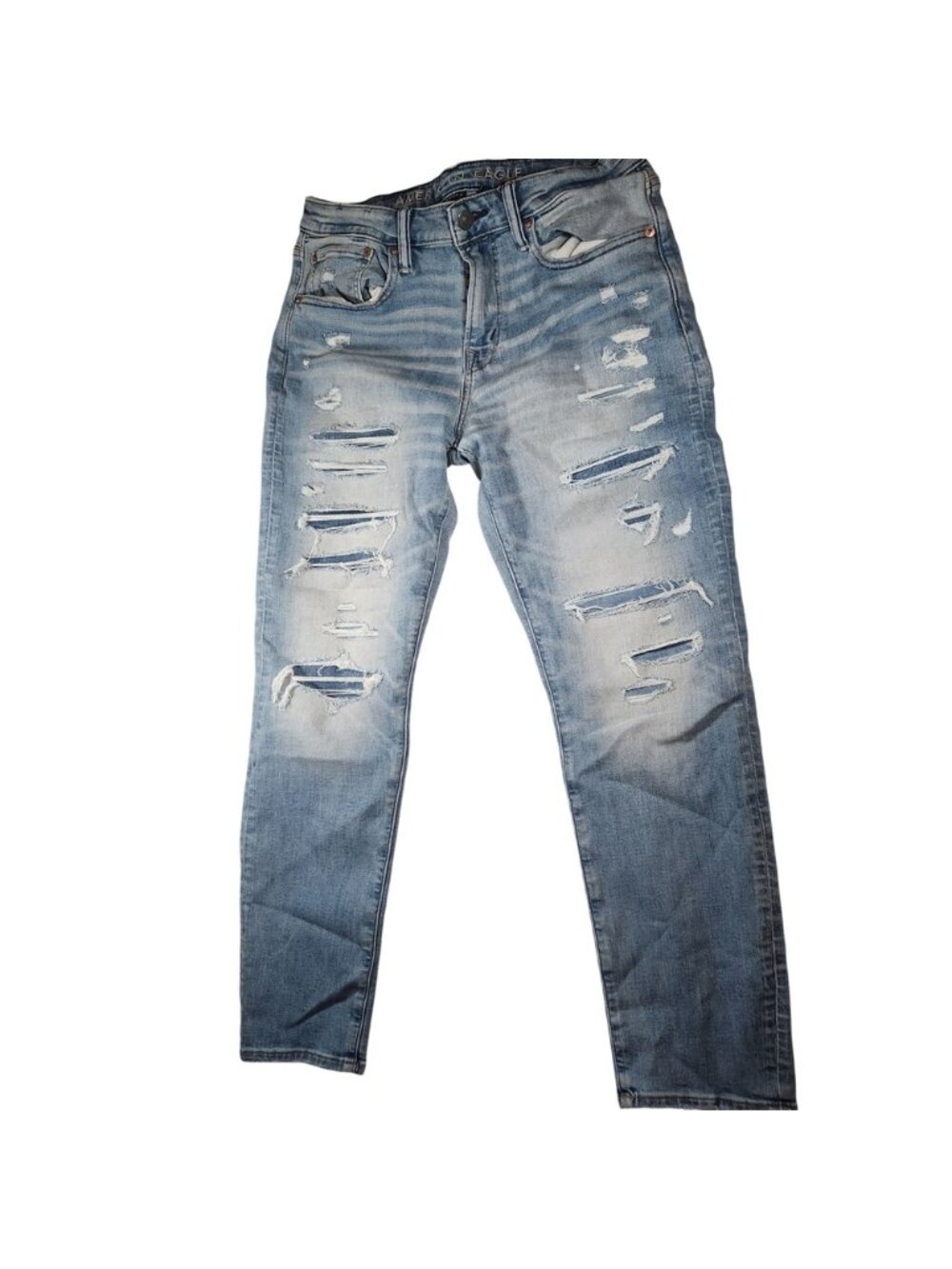 American Eagle Airflex+ Skinny Distressed Light Wash Jeans Mens 31x30 Ripped
